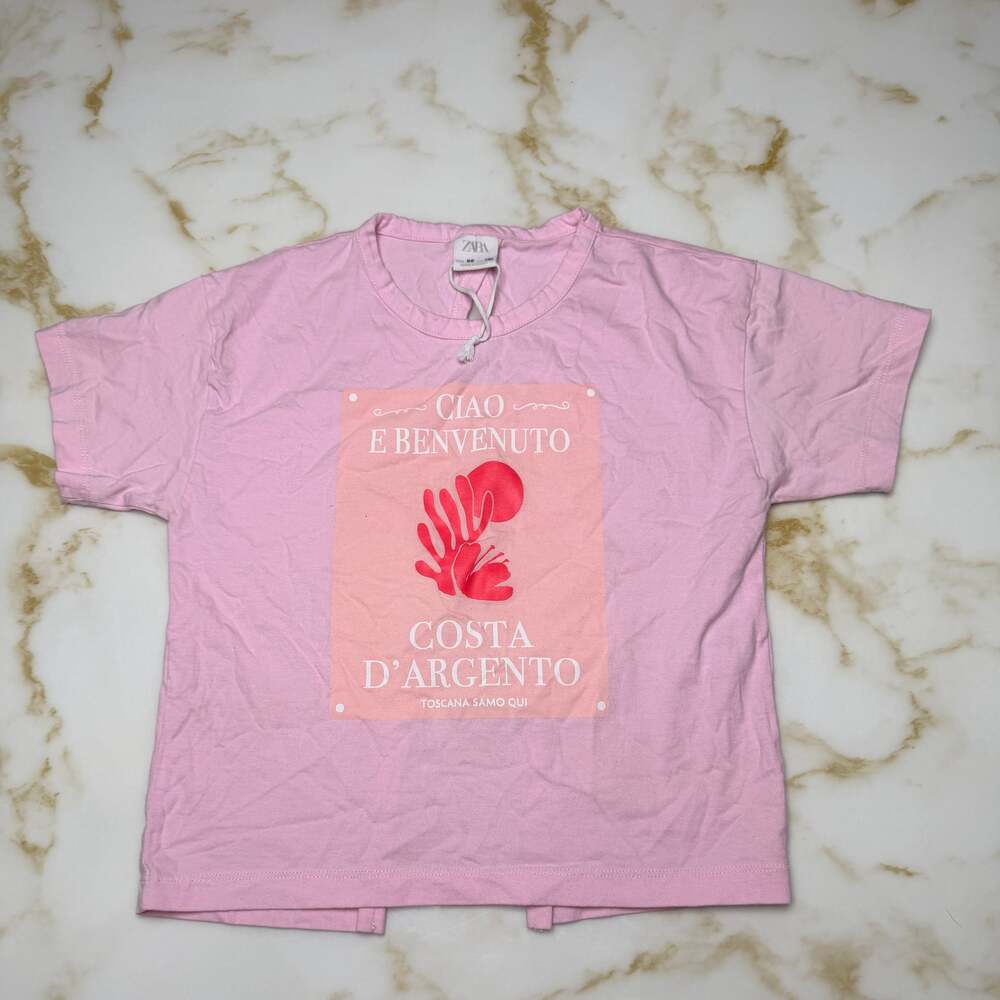 Pink Graphic T-Shirt “Ciao e Benvenuto Costa D’Argento” Short Sleeve 8-9